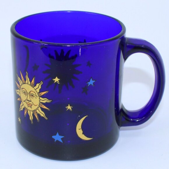 Libbey Other - Vintage Libbey FRIENDS Cobalt Blue Glass Sun Moon Stars Celestial Coffee Mug